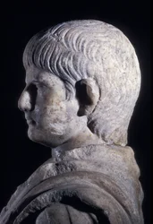 Nuoren Neron togaate-patsas, sivukuva päästä, noin 50 jKr (marmori) (140378:n yksityiskohta)