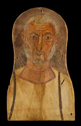 Egyptiläisten jumalien ympäröimä vanhus, n. 250 jKr. (tempera sycomore-maalilla).