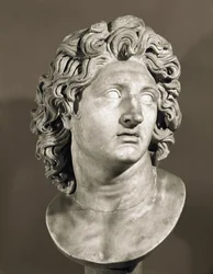 Aleksanteri Suuren (356-323 eKr.), Makedoinan kuninkaan ja Persian valloittajan rintakuva. Roomalainen kopio kreikkalaisesta alkuperäisestä marmoriveistoksesta. Capitoline-museo, Rooma