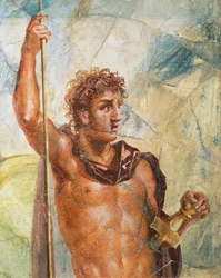 Yksityiskohta Aleksanteria kuvaavasta freskosta Aleksanterin (Ares) ja Stateiran (Aphrodite) avioliitosta, Regio 6 Insula Occidentalis 39, Pompei (UNESCOn maailmanperintöluettelo)