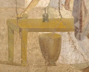 Yksityiskohta freskon uhriruokailusta, Kullattujen Cupidien talosta, Pompejista, Campaniasta, roomalaisesta sivilisaatiosta