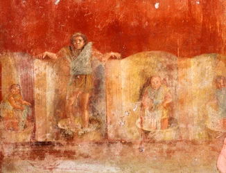 Pesulamiehiä kuvaava fresko Pompejista (UNESCOn maailmanperintöluettelo).