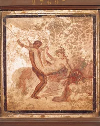 Eroottista aihetta kuvaava fresko Pompejista, Italiasta