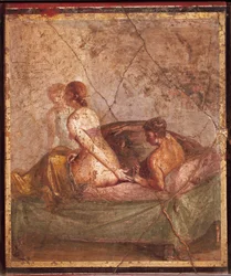 Eroottista aihetta kuvaava fresko Pompejista, Italiasta