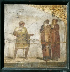 Italia, Campania, Pompei, Teatterikohtaus, fresko