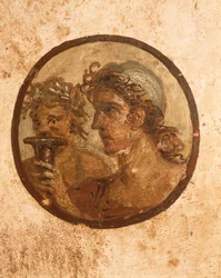 Italia, Napolin maakunta, Campanian alue, Pompei, Loreio Tiburtinon talo, yksityiskohta urheilijoita kuvaavasta fresosta