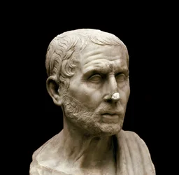Kreikkalaisen filosofin ja historioitsijan, Apamean Poseidonioksen (Posidonius), jota kutsuttiin Urheilijaksi, marmoririntakuva (135-51 eaa.), Napoli, Museo Archeologico Nazionale, nro 6142