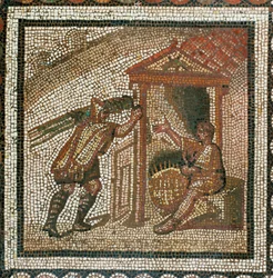 Talonpoika kantaa pajun oksia pajukoreja varten (mosaiikki)
