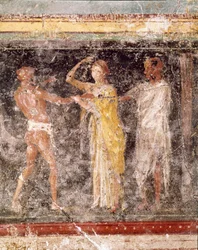 Roomalainen taide: miehen ja naisen välinen taistelukohtaus Villa Farnesinan huoneen C friisistä, Rooma, Museo Nazionale Romano