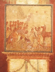 Troijan hevonen, fresko Menanderin talosta, Pompejista, Campaniasta, roomalaisesta sivilisaatiosta