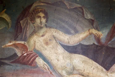 Venus kuoressa, yksityiskohta freskosta peristyliumissa, House of Venus in the Shell, Pompei (UNESCOn maailmanperintöluettelo)