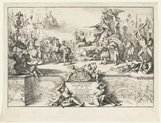Allegoria Leopold I:n voitoista Divo et invictissimo Leopoldo I (otsikko esineessä) Leopold I:n saapuminen Brysseliin turkkilaisten voittamisen jälkeen, 1686 (sarjan nimi)