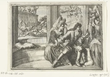 Pamfletin otsikkosivu: De Hobbel in de Wacht, Haasejagt, 1702 Hobbel odotuksessa, Haasejagtilla (otsikko esineessä) Esopus in Europe (sarjan nimi)