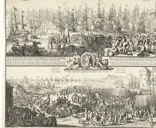 William III:n matka Englantiin, 1688 S.K.H.:n lähtö Englannin jälkeen, 11. marraskuuta 1688 / S.K.H.D.P.:n saapuminen Orangesta Englannissa, 15. ja 16. marraskuuta. 1688 (otsikko esineessä) Department of S.A.R. pour Angleterre, Le 11. No. 1688 / Arrival de