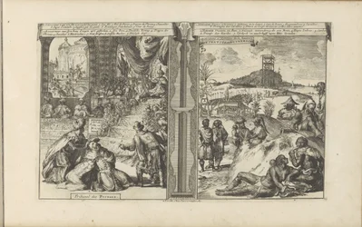 Tribunaal in Perzie; Khoikhoi Guineersissa Persialaisten tuomioistuin // Hottentots in Guineesche / Hottentots and Inhabitants of Guinea (otsikko esineessä) Itä- ja Länsi-Intia ja muut paikat (sarjan nimi)