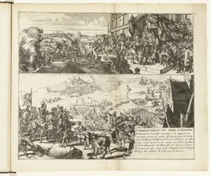 Kaksi kuvausta Parman herttuan Antwerpenin piirityksestä, 1584-1585 Commencement du Sige d