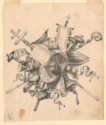 Piirustus, palkinto kirkollisten esineiden kanssa, 1830-1850
