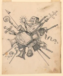 Piirustus, palkinto kirkollisten esineiden kanssa, 1830-1850