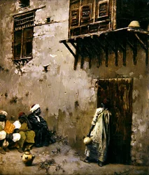 Pohjois-Afrikan kohtaus (öljy paneelissa)