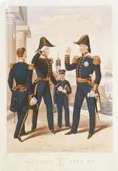 "Kuninkaallinen laivasto. N:o 2. Komentaja. Kapteeni. Midshipman. Amiraali.