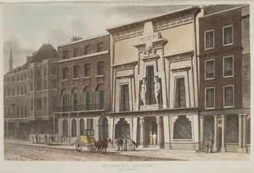 Näkymä Bullocksin museoon, joka tunnetaan paremmin nimellä Egyptian Hall, Piccadillyllä, 1815 (akvatintta).
