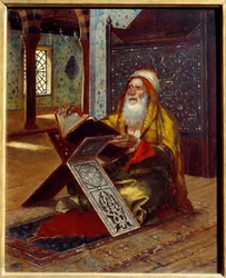 Työpöytä Imaami lukee Koraania. Rudolph (tai Rudolphe) Ernstin (1854-1932) maalaus 1800-luvulta Nantes, Musee des Beaux Arts