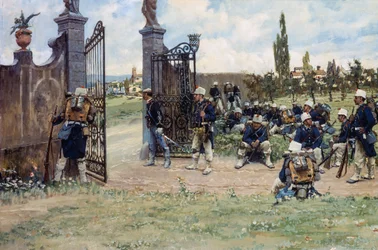 Manööverit, Ruggero Panerai (1862-1923), öljy kankaalle, 78x131 cm