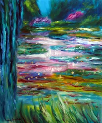 Monet Japanilainen puutarha Givernyssä Vasen paneeli, 2024 (öljy kankaalle)