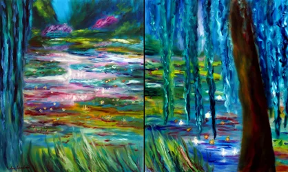 Monet Japanilainen puutarha Givernyssä diptyykki, 2024 (öljy kankaalle)