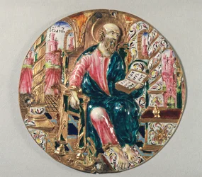 Kullattu ja emalilaatta, jossa on evankelista Johannes, Moskovan Kremlin työpaja, 1600-luku (kulta ja emali)