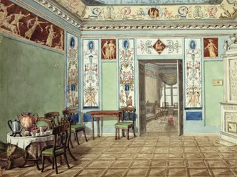 Uusklassinen etruskien aamiaishuone, 1820 (wc paperilla)