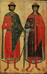 Pyhä Boris ja St. Gleb, venäläinen ikoni, Moskovan koulu, 1300-luku (tempera paneelissa)