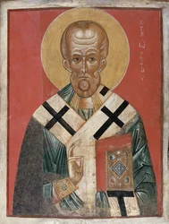 Pyhä Nikolaus, Novgorodin koulu, n. 1300 (tempera on gesso)