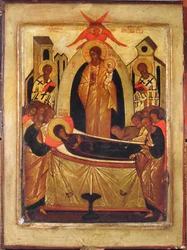 Neitsyen Dormition (tempera ja kultalehti paneelissa)