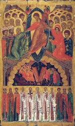 Laskeutuminen helvettiin, valittujen pyhien kanssa, 1400-luvun loppu.