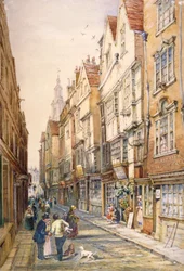 Rakennukset Wych Streetillä, mukaan lukien Rising Sun Tavern, Westminster, Lontoo, c1860