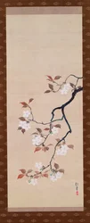 Riippuva kirjakäärö, joka kuvaa kirsikankukkia, kolmesta vuodenajasta, japanilainen, 1800-luvun alku