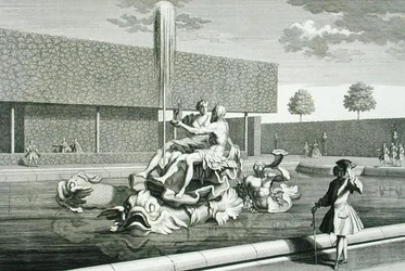 Neptunuksen ja Thetisin suihkulähde Belvederen palatsissa, Wienissä, kaiverrus Jakob Gottlieb Thelott (n. 1711-75), julkaistu n. 1730-40 (kaiverrus)