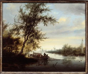 Sisaret veneessä maalaus: Solomon Van Ruisdael (Ruysdael) (1600-1670) (ec.flam.) 1600-luvun Compiegne, linnamuseo