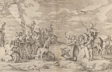 Marcus Atilius Reguluksen kuolema, kuvattuna naulattavana karthagolaisten toimesta tynnyriin, n. 1661-62.