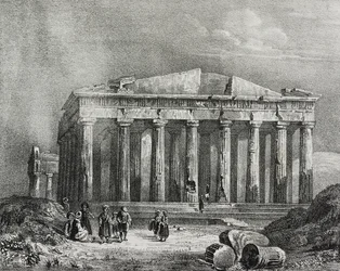 Parthenon, Acrópole de Atenas, Grécia, litografia de Salvatore Puglia de Poliorama Pittoresco, n 32, 19 de março finlandês