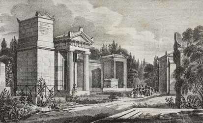 Pere-Lachaisen hautausmaa, Pariisi, Ranska, Salvatore Puglian litografia Poliorama Pittorescosta, n:o 19, 17. joulukuuta