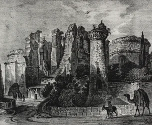 Ruínas da igreja de São João em Pergamon, Turquia, litografia de Salvatore Puglia de Poliorama Pittoresco, n 13, 5 de novembro finlandês