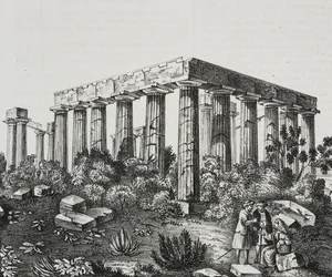 Apollon temppeli Panellenius-vuorella, Kreikka, Salvatore Puglian litografia Poliorama Pittorescosta, n:o 40, 14. toukokuuta