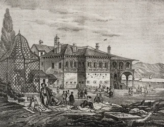 Ali Pachan hauta Joanninassa, Kreikassa, Salvatore Puglian litografia Poliorama Pittorescosta, n:o 8, 28. syyskuuta