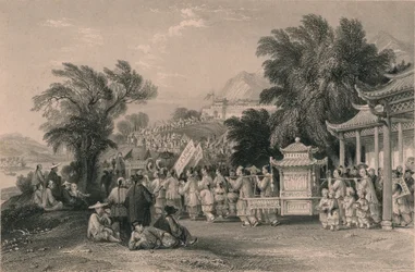 Avioliittokulkue Blue-cloud Creekissä, Chin-keang-foo, c1843-1858.