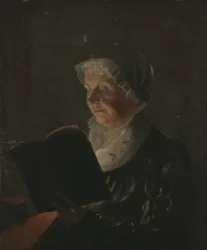 Kynttilänvalossa, noin 1820 (öljy kankaalle, puulle kiinnitetty).