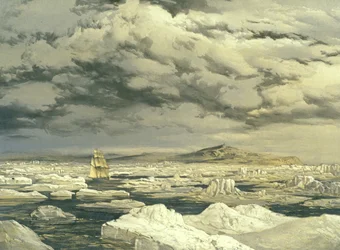 Ensimmäinen maahavainto HMS Investigatorilta, 6. syyskuuta 1850, kaivertanut E. Walker, 1854