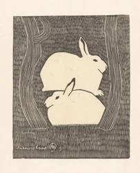 Kaksi lumijänistä Snow Hare (otsikko esineessä)