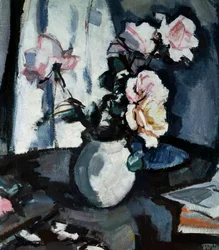 Asetelma ruusuja maljakossa . Peinture de Samuel John Peploe (1871-1935 Brittiläinen) Collection privee